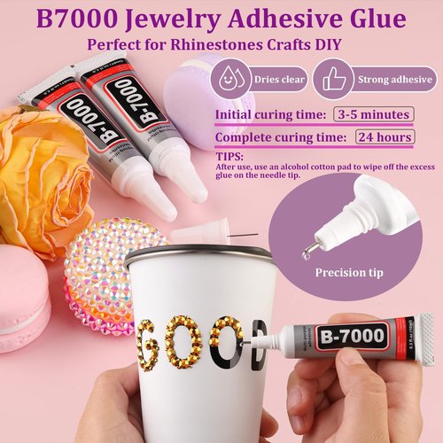 Resin Rhinestones for Crafting with 3Pcs 10ml B7000 Jewelry Glue, 2 Boxes Gold Flatback Gems Crystals Diamond for Bedazzling Crafts DIY Nail Art Makeup,Gems for Clothing Tumblers Shoes
