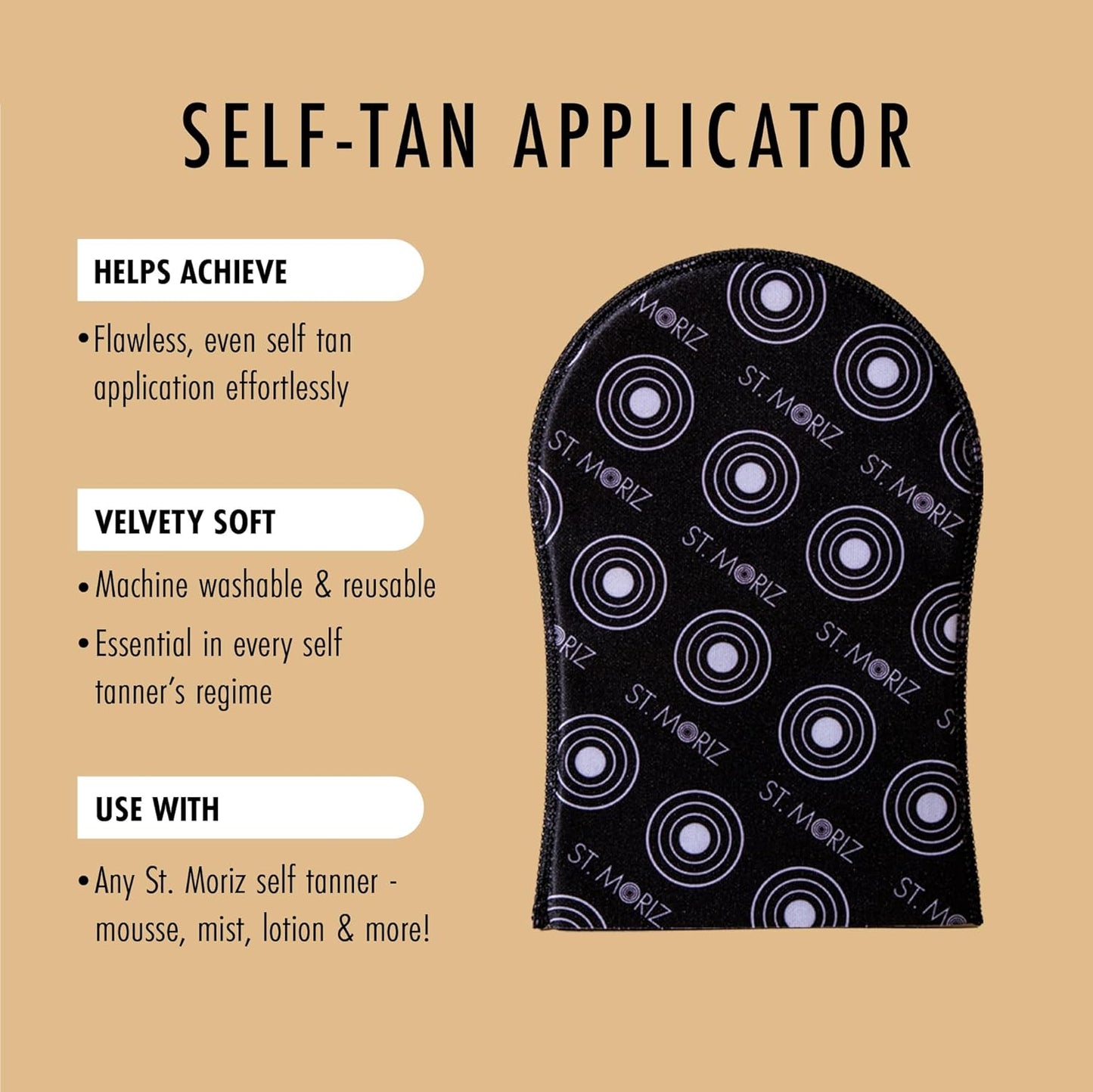 St Moriz Velvet Self Tanning Mitt - Reusable Applicator Glove for Streak-Free Tan - Perfect for All Self Tanners - Single Pack