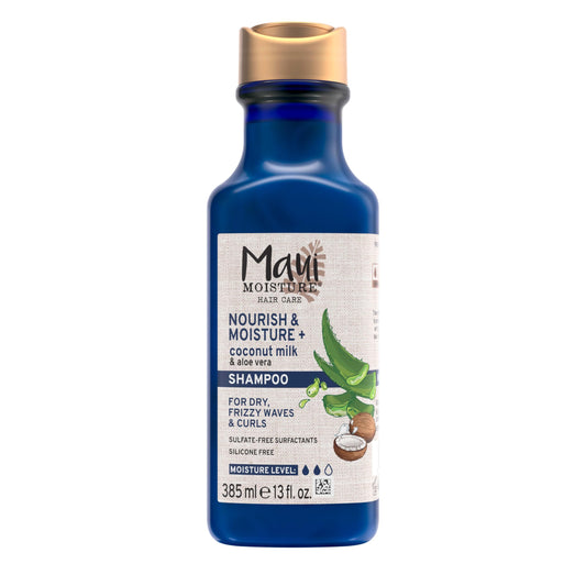 Maui Moisture Nourish & Moisture + Coconut Milk Shampoo to Hydrate and Detangle Curly Hair, Lightweight Daily Moisturizing Shampoo, Vegan, Silicone & Paraben-Free, 13 fl oz