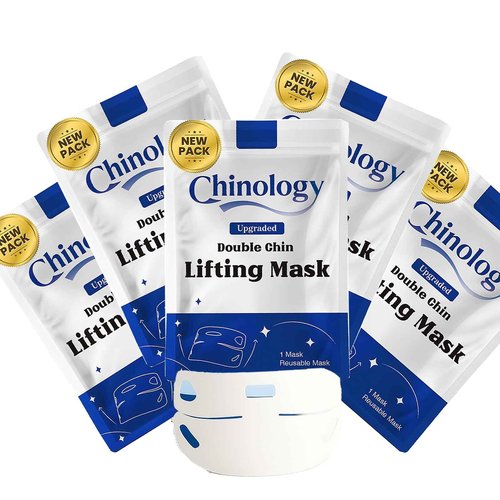 Chinology Double Chin Lifting Mask, Reusable Upgraded Double Chin Reducer, Helps Create A Three-Dimensional Jawline, Sleep Mask for Face and Neck Upgraded Deep Collagen Firming Mask (5 Pcs)