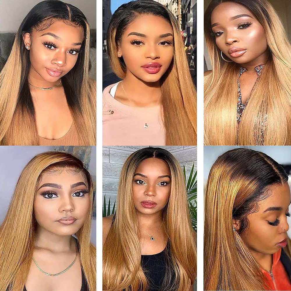 Color #27 Bundle Ombre Straight Human Hair Bundles Two Tone Black and Honey Blonde Bundles Human Hair 12 14 16 Inch Ombre Blonde Straight Bundle