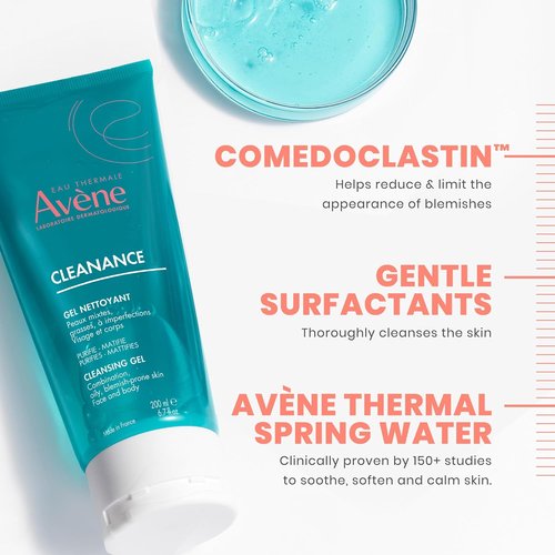 Avène Cleanance Cleansing Gel - Soap-Free Acne Cleanser for Oily Skin | Face & Body, Alcohol-Free