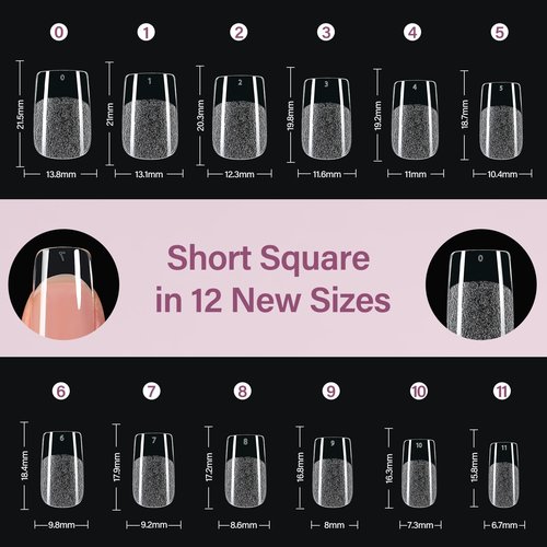 Misssix Short Square Gel Nail Tips Kit, 216Pcs Pre Etched Clear gel x Fake Nails, Full Cover False Nail 9-in-1 Gel Glue and Portable Mini U V Nail Lamp for Women 12 Sizes