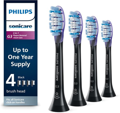 Philips Sonicare G3 Electric Toothbrush Heads - Genuine Replacement, Black, 4-Pack for One Year Supply, HX9054/95