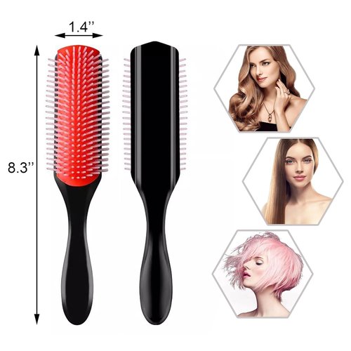 Quacc Detangling Hair Brush - 9 Rows Cushion Nylon Bristles for Curly Hair | Wet or Dry Use