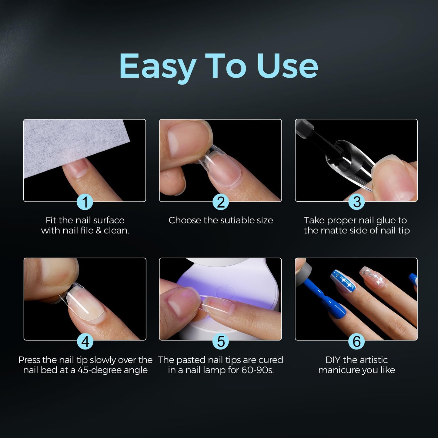 TOMICCA Medium Almond Nail Tips 510PCS, 15 Sizes Clear Nail Tips for Full Cover Half Matte Acrylic Nails, Nail Tips Almond Shaped for DIY Salon, Gel Nail Extension Tips for Beginners & Nail Techs