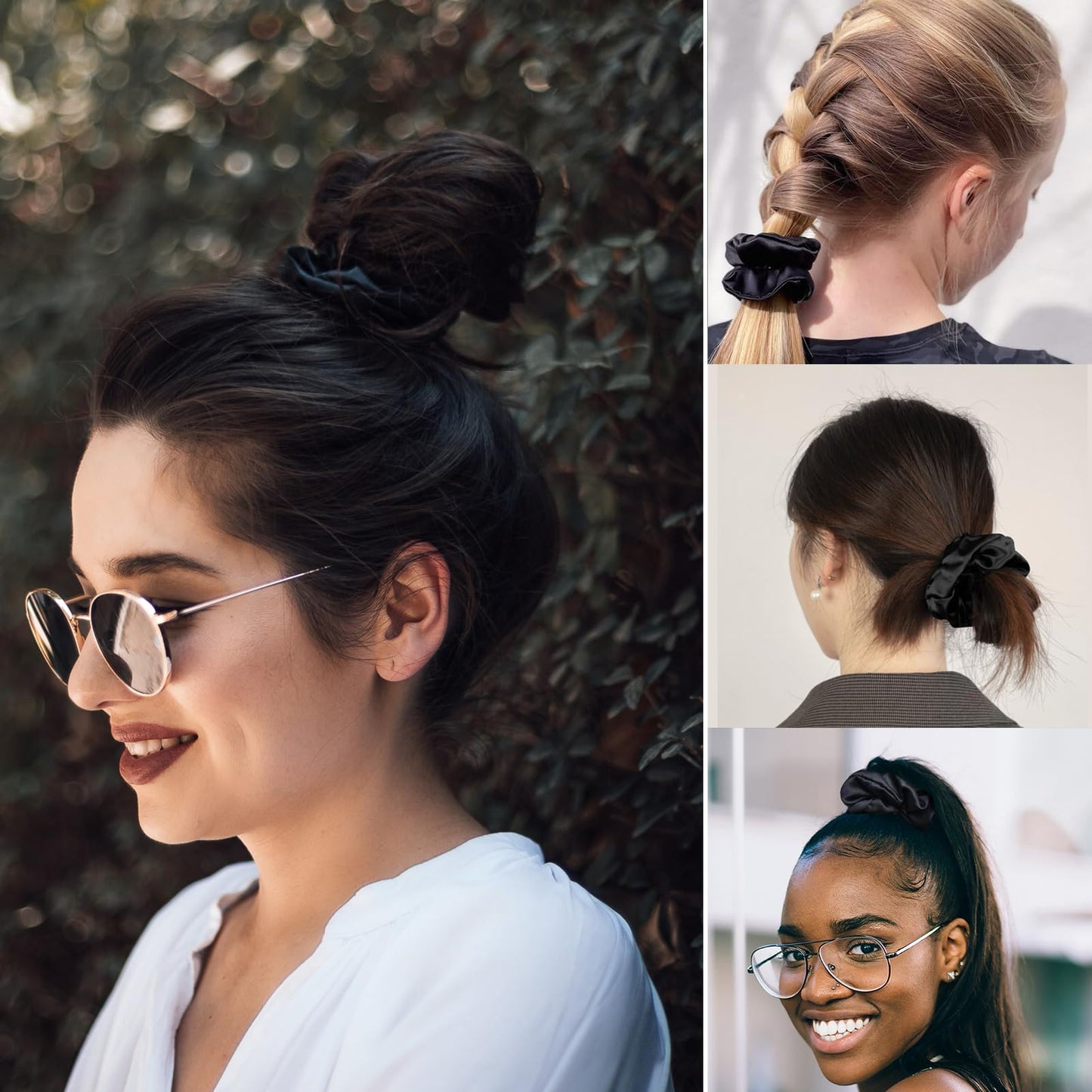 LILYSILK Silk Hair Scrunchies for Frizz&Breakage Prevention, 100% Mulberry Silk Hair Ties No Damage, Elastic Silk ponytail Holders, 1Pc, Black