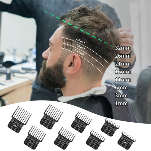 BaBylissPRO Trimmer Guards - Premium Replacement Set with Metal Spring Clip | 8 Pack, 1/32-5/4 Inch Combs