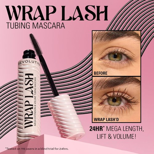 Revolution Beauty London Wrap Lash Tubing Mascara - Smudge-Proof & Water-Resistant, Vegan, Black, 0.28 fl oz