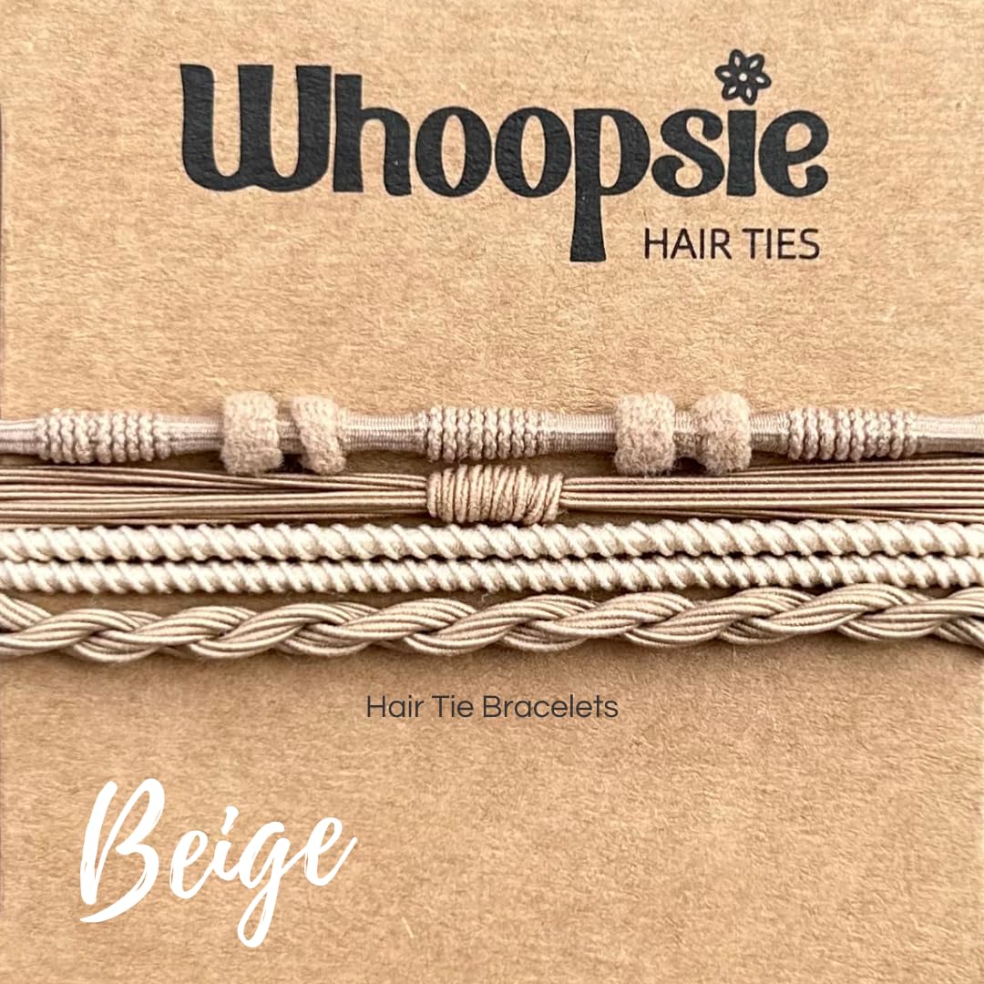 Whoopsie Hair Ties Beige Boho Bracelets: Dual-Use Elastic Hair Bands for Ponytails, Thin and Thick Hair