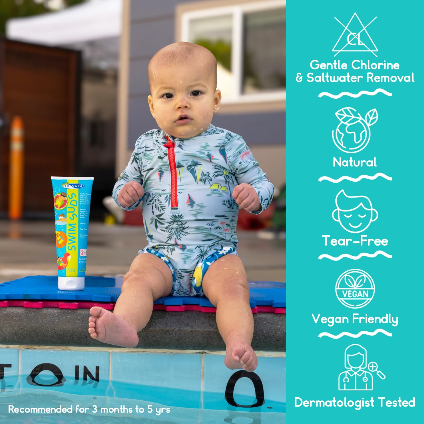 TRISWIM 2-in-1 Shampoo & Body Wash - Natural, Tear-Free Formula for Babies | Gently Removes Chlorine & Saltwater