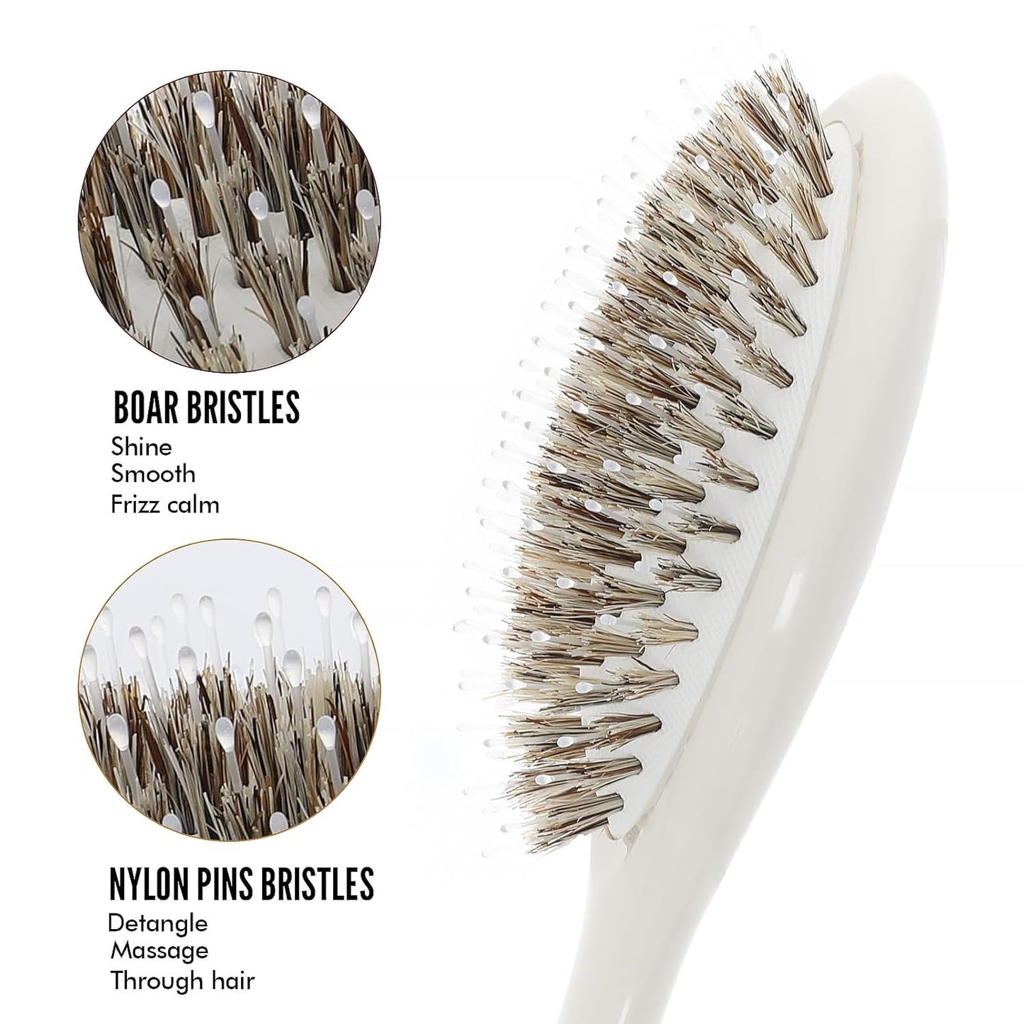 Boar Bristle Hair Brush by [Brand Name] - Smooth & Detangle All Hair Types | Stimulates Scalp & Distributes Natural Oils