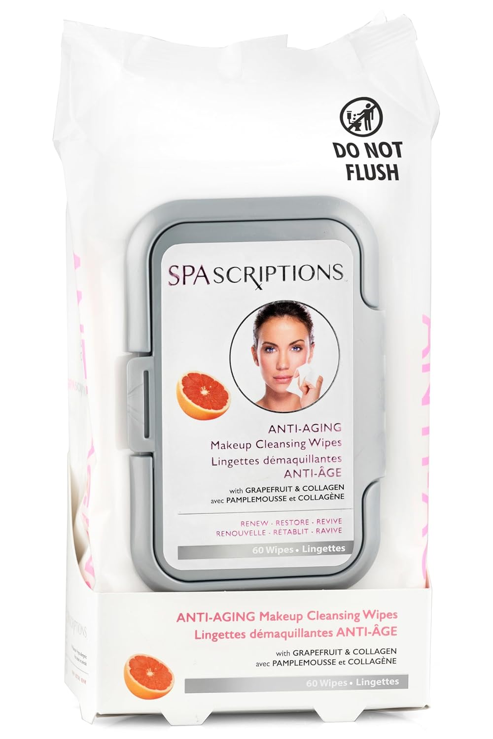 SpaScriptions Anti-Aging Cleansing Facial Wipes - Hydrating Makeup Remover with Collagen & Grapefruit Extract | 60 Count for Brighter Skin