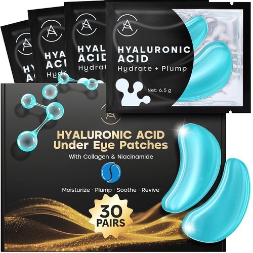 AURAE Hyaluronic Acid Under Eye Patches - Hydrating Eye Mask for Dark Circles & Puffiness | 30 Pairs