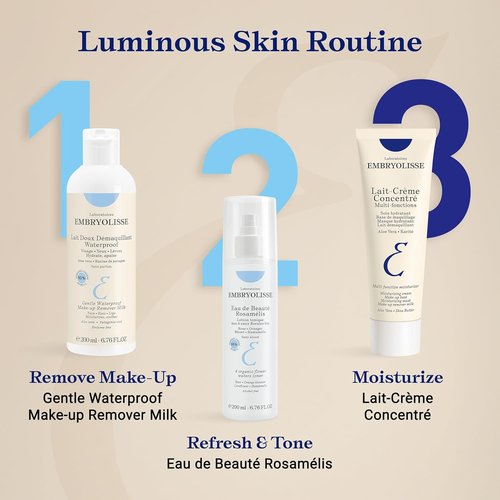 Embryolisse Gentle Waterproof Makeup Remover Milk - 4-in-1 Hydrating Cleanser for Sensitive Skin, 6.76 Fl Oz