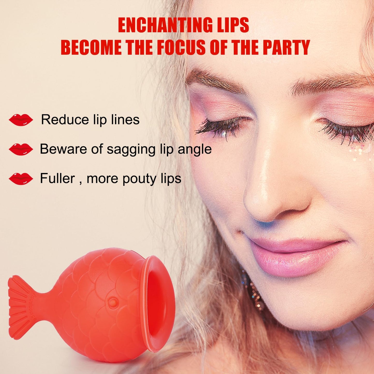 lip pump lip plumper lip enhancer，Soft Silicone Fish Shape Lips Enhancer,Fuller Thicker Mouth Fastly Lip Pumps Bigger Device for Women Female (RED)