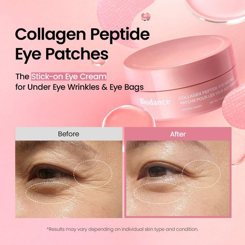 BIODANCE Collagen Peptide Eye Patches - Anti-Wrinkle & Smile Line Treatment | 60 Count Under Eye Masks