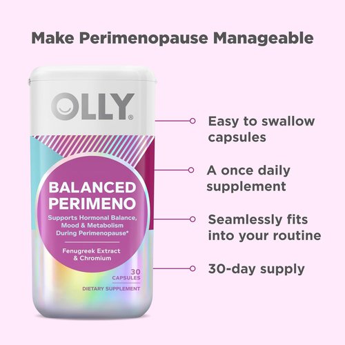 OLLY Balanced Perimeno Capsules - Support Hormonal Balance, Mood & Metabolism | 30 Count