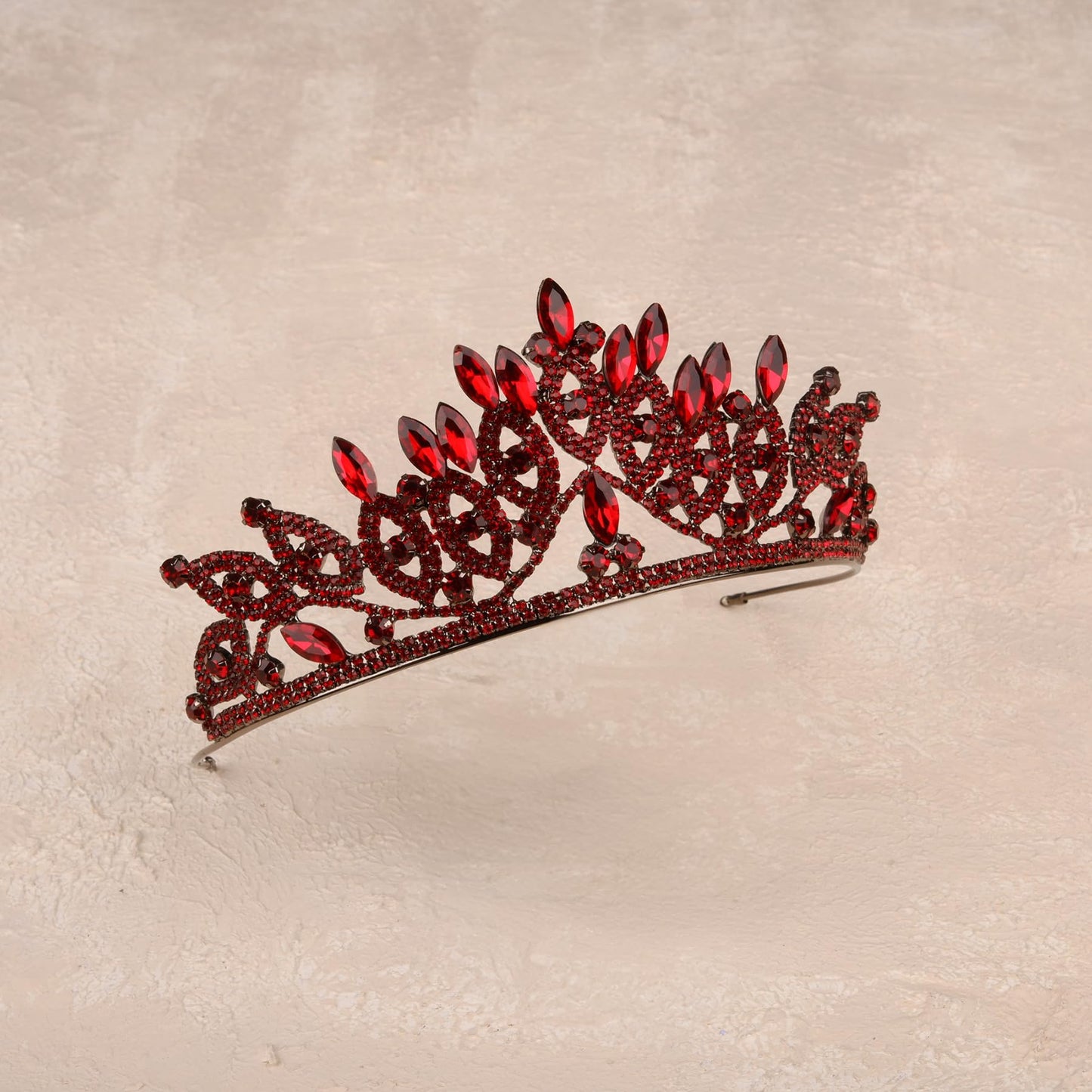 LIMELIA Women's Tiara, Crown for Henna Wedding Party | Glitter Hair Accessories for Bridal Birthday Halloween Costume Christmas Party, Princess Crowns Floral Pattern | Crystal Stone - Burgundy