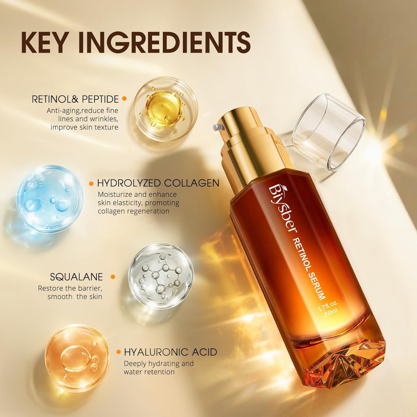 Skiennix Retinol Collagen Serum - Anti-Aging Peptide Formula for Hydrated, Firm Skin | 1.70 Fl Oz