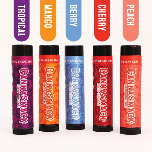 CannaSmack Natural Hemp Lip Balm - Soothe & Protect Your Lips | 5 Flavors: Mango, Tropical, Peach, Berry, Cherry - Cruelty-Free Formula
