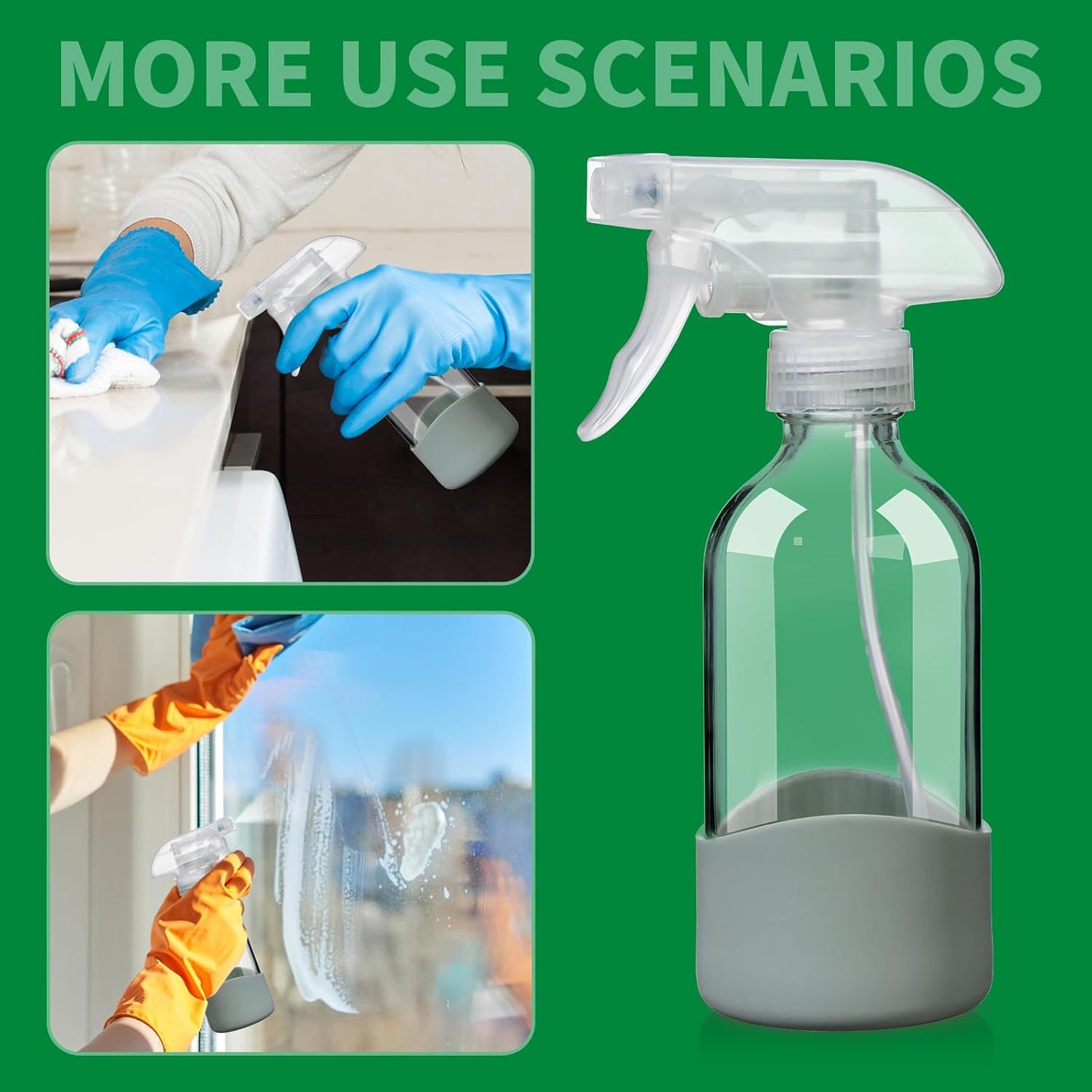 Skiennix 8oz Clear Glass Spray Bottles - Refillable, Leakproof Design for Cleaning, Hair, Plants & Essential Oils | Eco-Friendly, Adjustable Nozzle