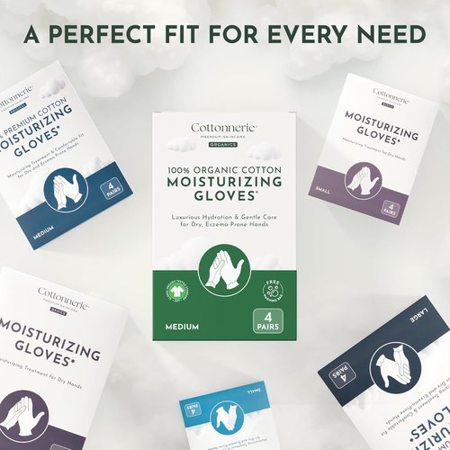 Cottonnerie Organic Cotton Gloves - Moisturizing Overnight Hand Care | 4 Pairs for Dry Hands