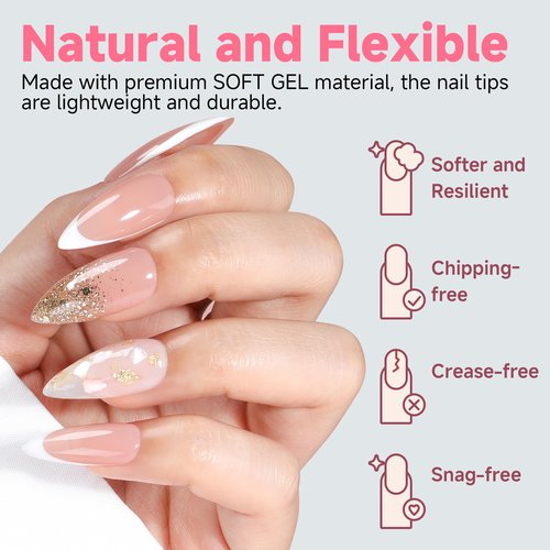 UNA GELLA Medium Stiletto Nails Tips,504Pcs Press-on Nails Stiletto Clear Gel Nail Tips, Full Cover Pre-Etched Fake Acrylic Nails, Sturdy for Nail Extensions Home Art Salon 12 Sizes