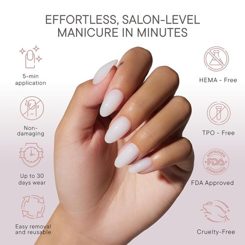 Celebritips Press On Nails - Salon U-ltimate™ | Sheer Milk Short Almond Design | 32 Nails Kit with Glue & Sticky Tabs