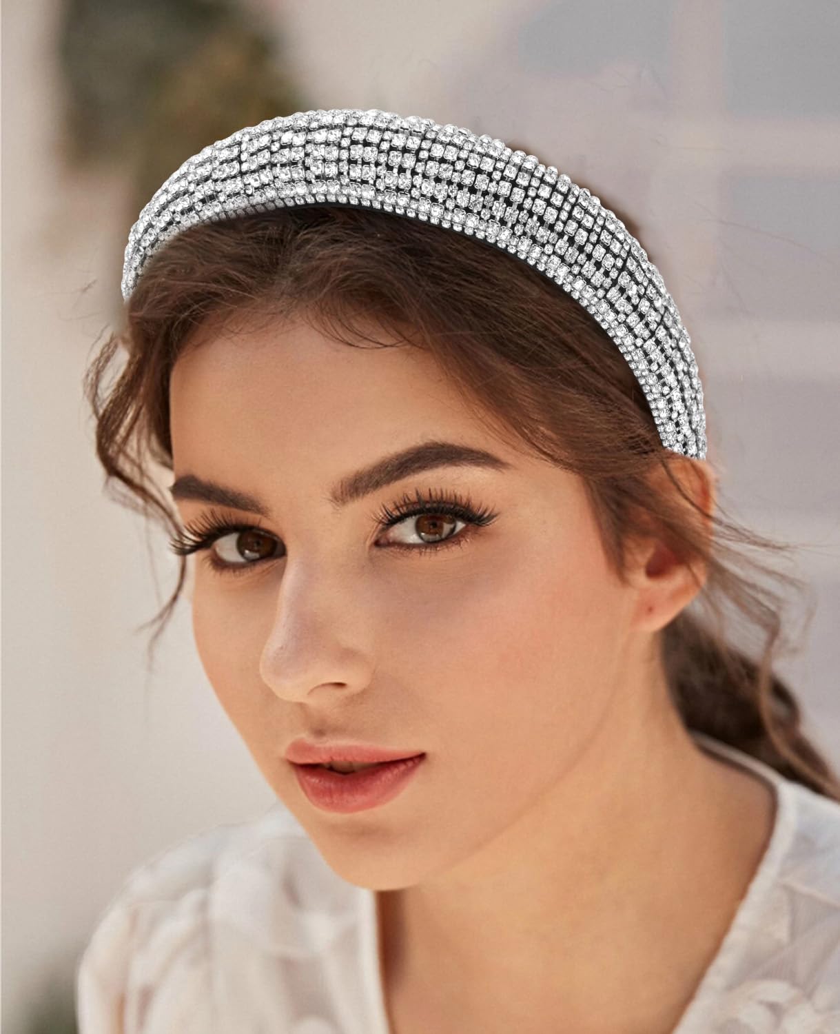 Wecoe 2pcs Silver Black Rhinestone Headbands Thick Padded Puffy Headband Bling Glitter Sparkly Diamond Headband Non Slip Fashion Head Band Holiday Formal Hair Accessories For Women Girls Gifts