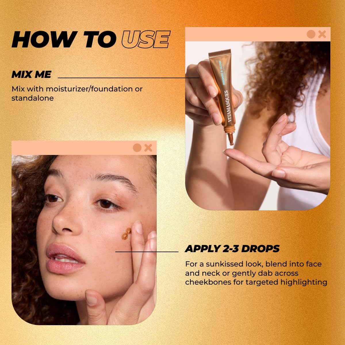 Vitamasques Bronzing Drops - Clean & Skin-Friendly Tanning Solution for a Radiant Glow | Fragrance-Free, Dermatologist Tested