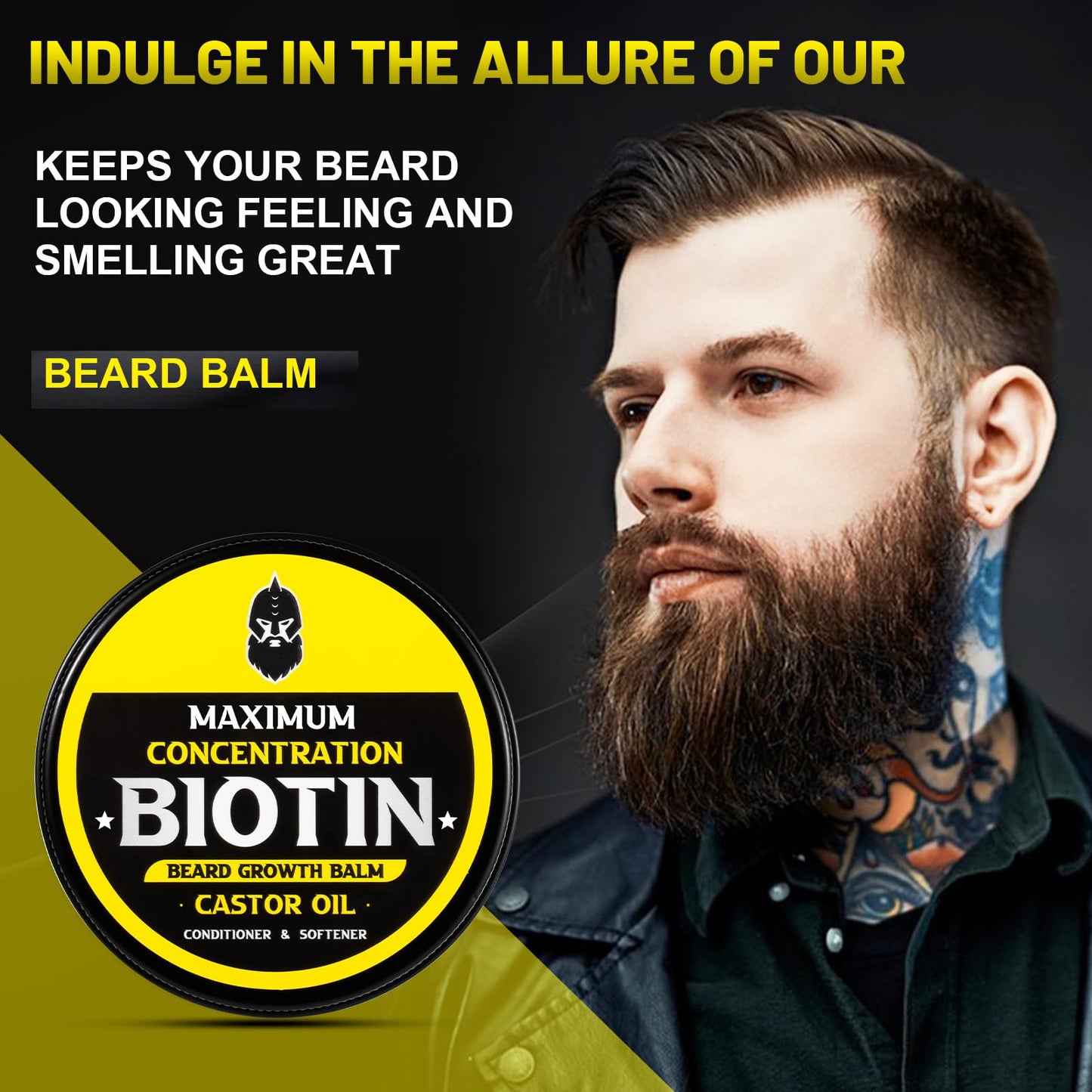 First Melody Beard Balm, Maximum Concentration BIOTIN, with Castor Oil and Argan & Jojoba Oils, Promotes Beard Growth, Styles, Strengthens & Softens Beards & Mustaches, 2 Ounce，Sandalwood