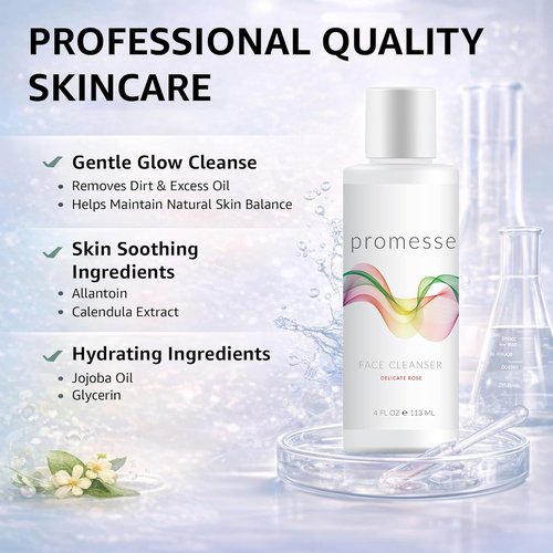 Promesse Acne Control Facial Cleanser - Glycolic & Salicylic Acid Exfoliating Face Wash | Rose Scented Hydrating Formula - 4 fl oz