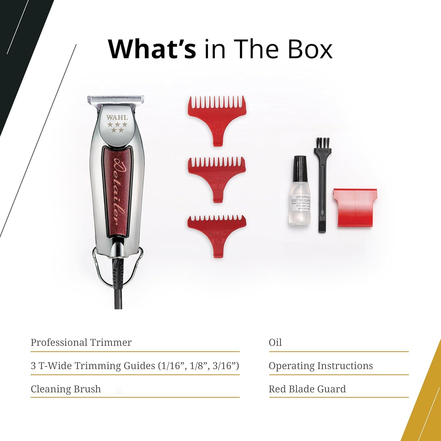 Wahl Professional Detailer Trimmer - Burgundy Adjustable T-Blade with 3 Guides & Accessories
