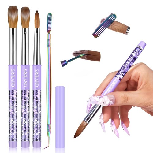 SAVILAND Kolinsky Acrylic Nail Brush Set - Professional Manicure Tools for Acrylics | Sizes 6, 10, 14