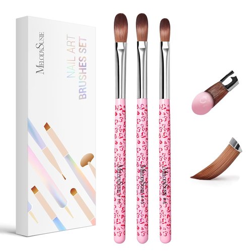 MelodySusie Acrylic Nail Brush Set - Professional 3-Piece Tool for Acrylic Art | Sizes 8/10/14 - Pink