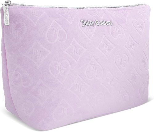 Juicy Couture Makeup Bag - Lavender Purple Velour Organizer for Travel Essentials | Zip Top Design