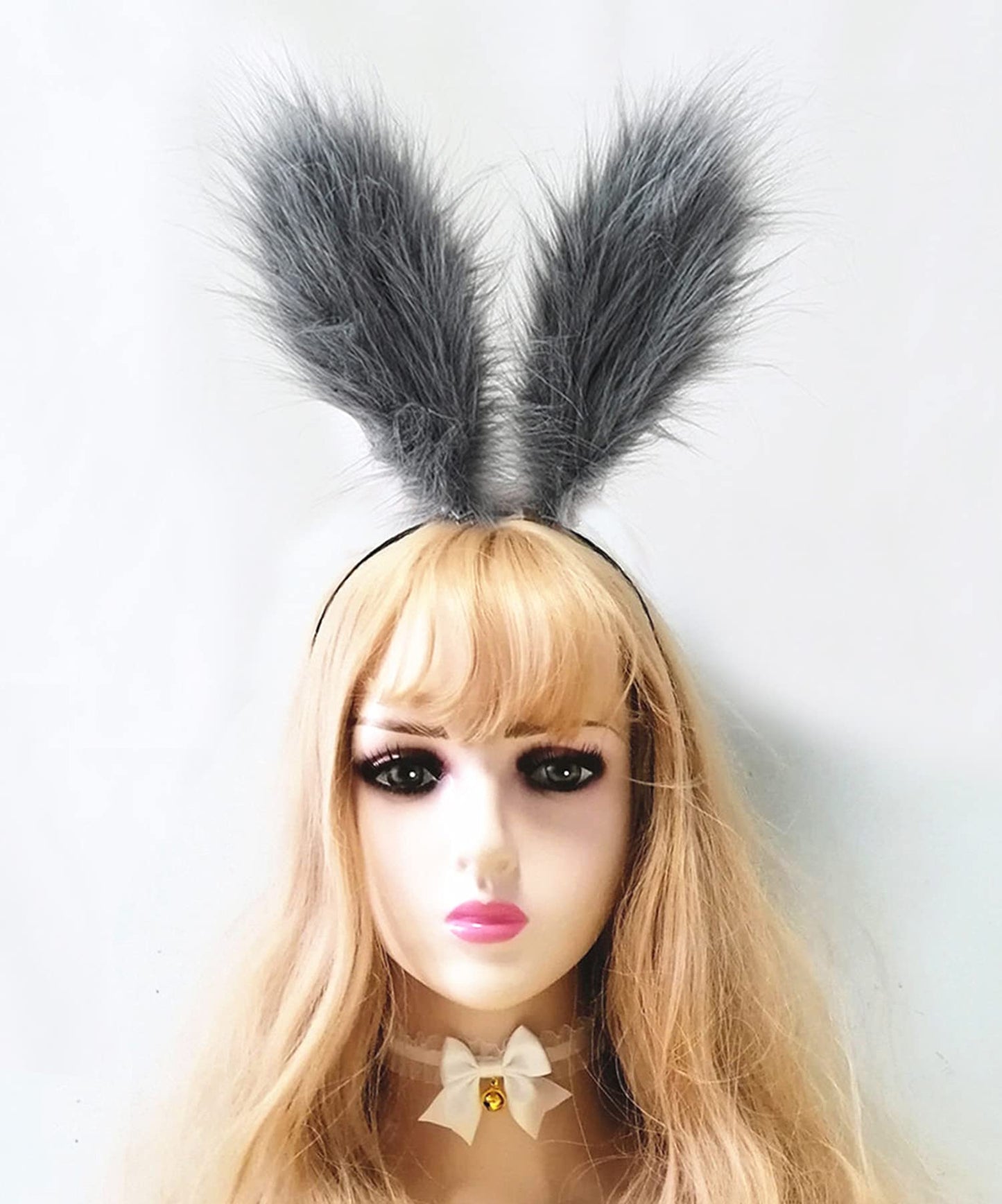 Fxaelian Cosplay Grey Rabbit Bunny Long Ears Headband Hairband Hair Clips Headpeice Hair Hoop Easter Halloween Costume Party Headpiece Headwear Hair Accessories Grey