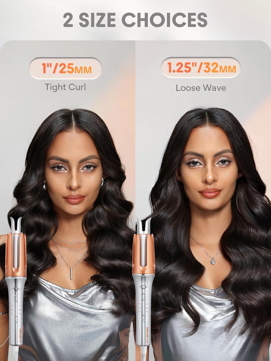 SHEGLAM Automatic Curling Iron - 1 1/4 Inch, Fast Heating, 3 Temperatures, Anti-Scald & Tangle Features