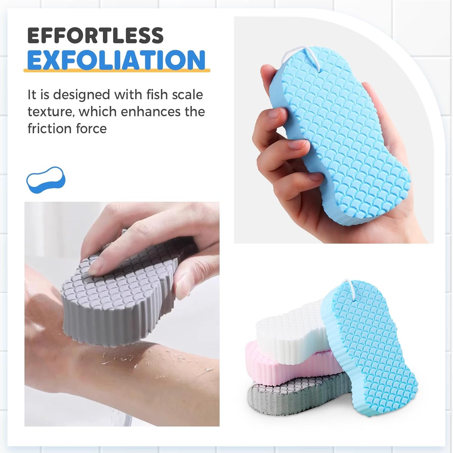 Skiennix Exfoliating Bath Sponge - Super Soft Dead Skin Remover | Reusable Shower Scrubber (Pink & Blue)
