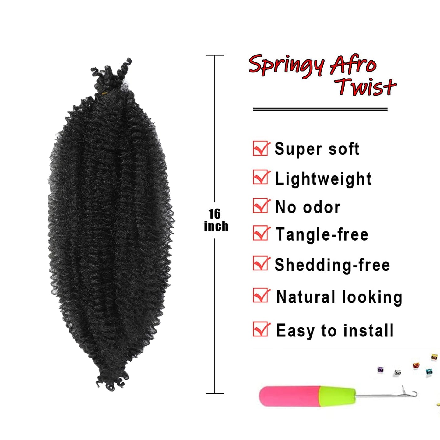 8 Packs Springy Afro Twist Hair 10 inch Pre-Separated Kinky Marley Twist Braiding Hair Soft Synthetic Crochet for Distressed Faux Locs Spring Twist Hair Extensions for Women (10 Inch (Pack of 8), 1B)