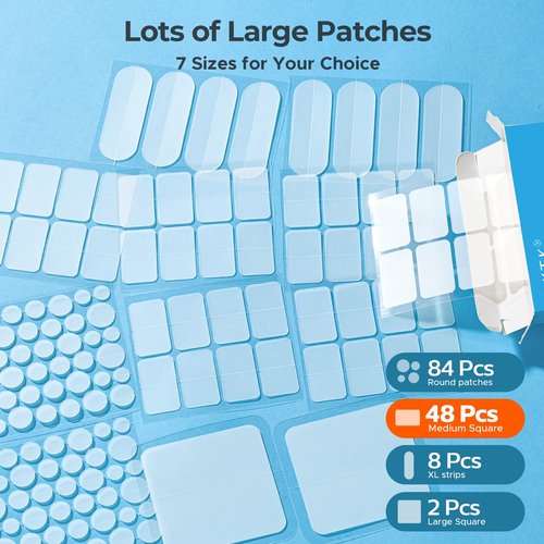 Large Pimple Patches for Face, 7 Sizes Big Acne Patches, FSA Eligible XL Hydrocolloid Bandages for Body, Chin, Forehead, Nose, Blemish Zit Breakouts, Hydrocolloid Patch (Square, Strip, Dot 142 Count)