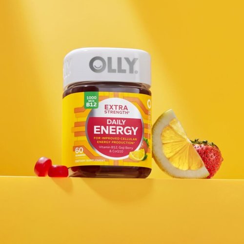 OLLY Extra Strength Daily Energy Gummies - Caffeine-Free, Boost Cellular Energy, Berry Yuzu Flavor, 60 Count