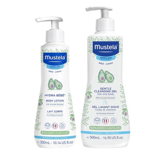 Mustela Baby Bath Time Gift Set | Natural Avocado Skin Care Essentials - Hydra Bebe Lotion & Cleansing Gel 2-Piece Set
