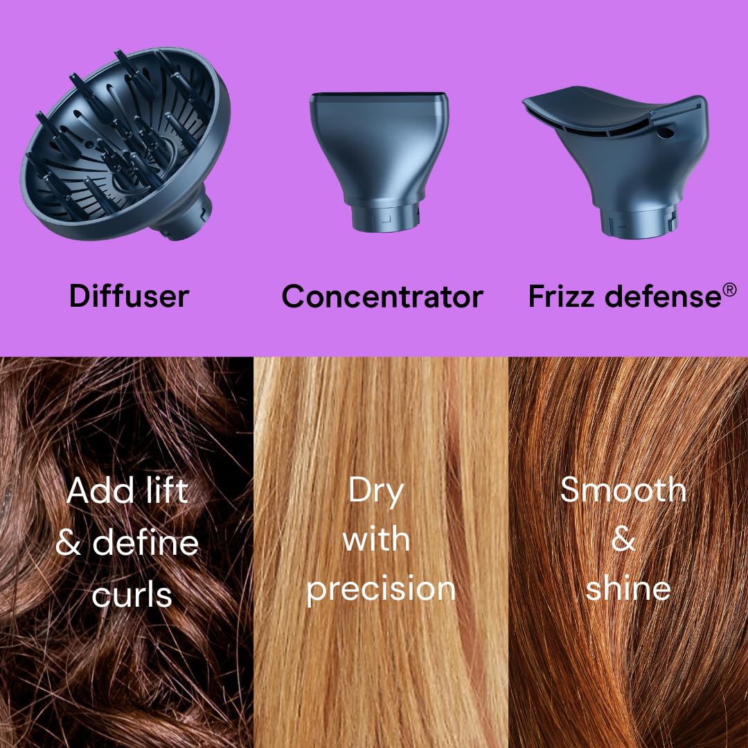 Infiniti PRO by CONAIR Ionic Hair Dryer - 1875W Frizz-Reducing Blow Dryer with Diffuser | Fast Drying Power in Blue