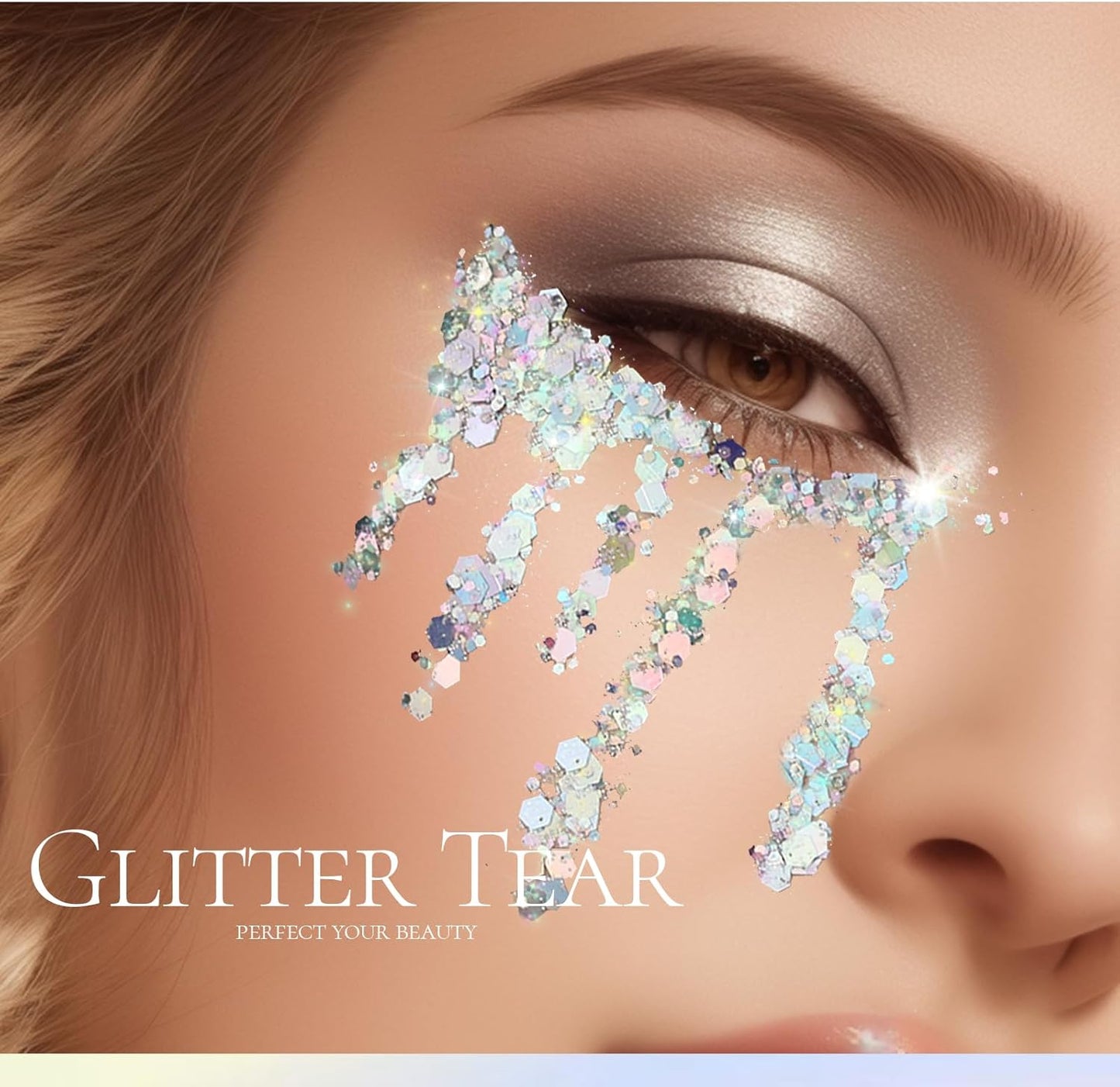 Teenitor Body Glitter Gel - Holographic Chunky Makeup for Face, Hair & Eyes - Silver