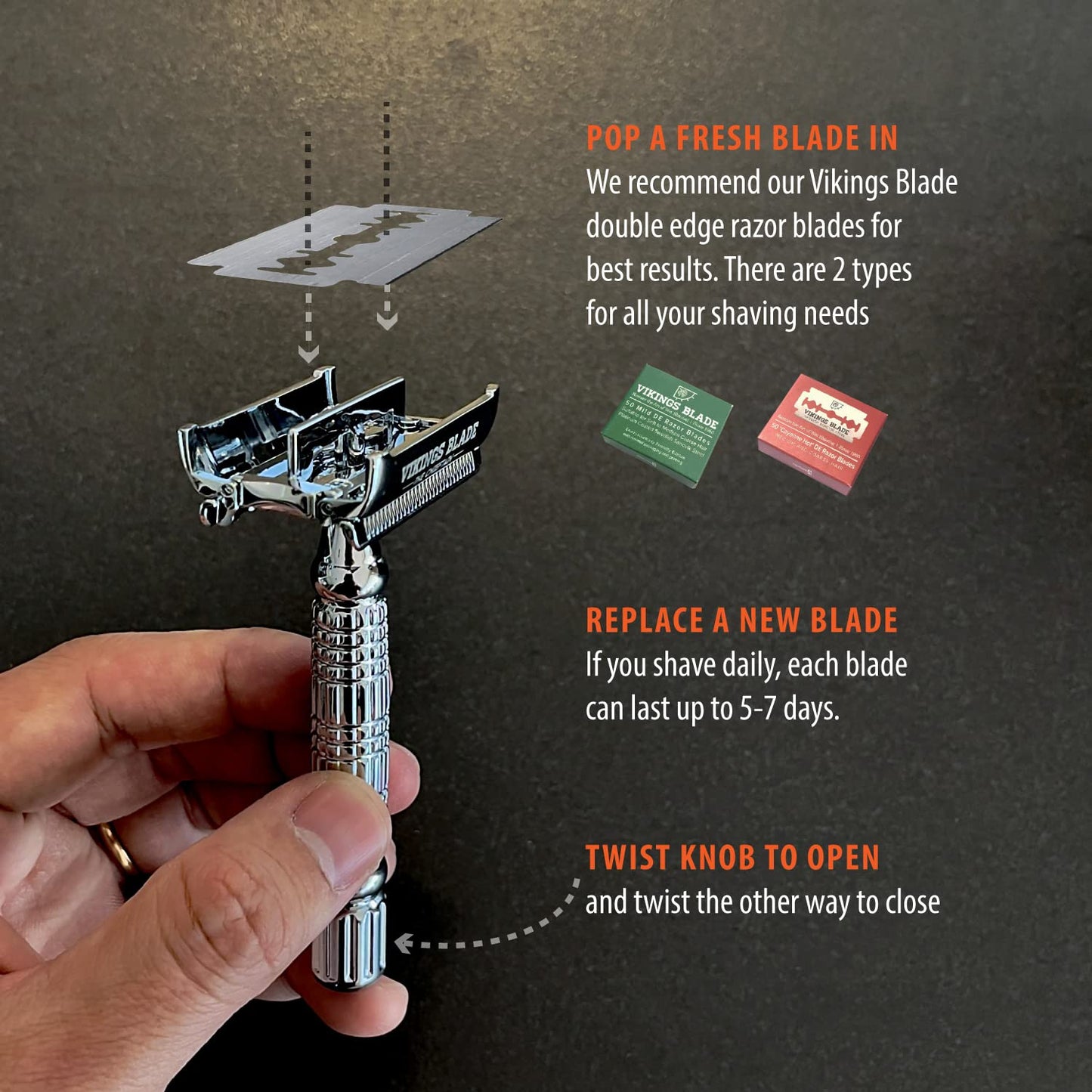 VIKINGS BLADE Double Edge Safety Razor for Men - 5 Swedish Steel Blades & Luxury Case | Eco-Friendly Design