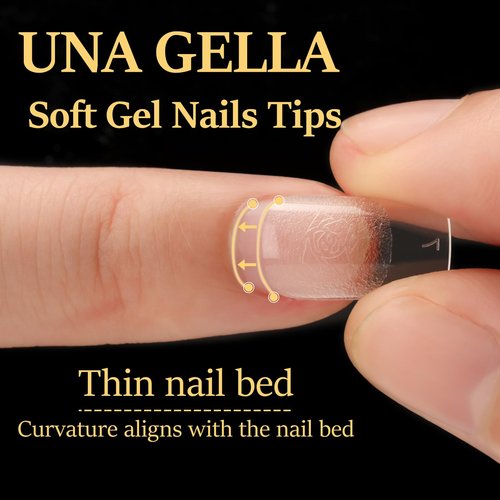 UNA GELLA Soft Gel Nails Tips Pre-file | 240 Short Square Gel Tips | Short Full Square Press On Nails 12 Sizes Full Square Nail Tips Short Square Fake Nails Full Cover Short Nail Extension