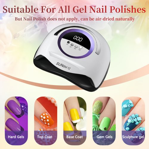 UV LED Nail Lamp with 72 Beads, 300W Nail Curing Lamps for Gel Polish with Automatic Sensor/4 Timer Setting,Led Nail Dryer, Professional Nail Art Drying Tools for Fingernail and Toenail.BM-12 PRO