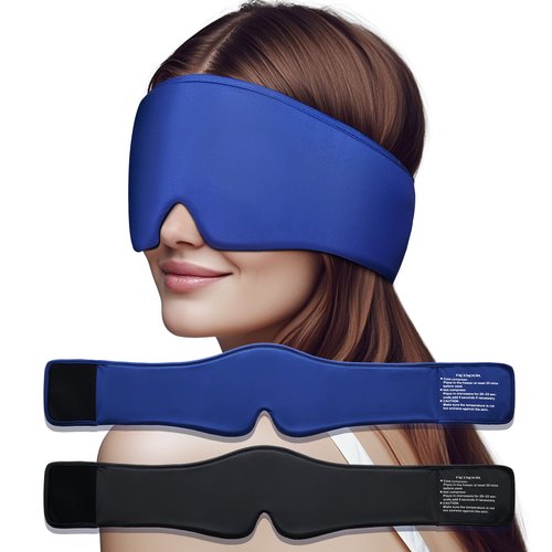 2 Pack Cooling Gel Eye Mask - Puffy Eyes, Dark Circles, Migraine Relief,HSA FSA Eligible, FACEMOON Reusable Sleep Mask for Hot & Ice Cold Compress, Long Lasting Comfort for Dry Eyes(Black,Blue)